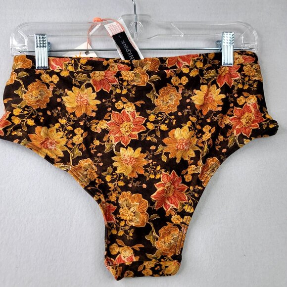 Minkpink Emilia High Waisted Vintage Floral Swim Bottoms Large Brown/Orange - Picture 3 of 6